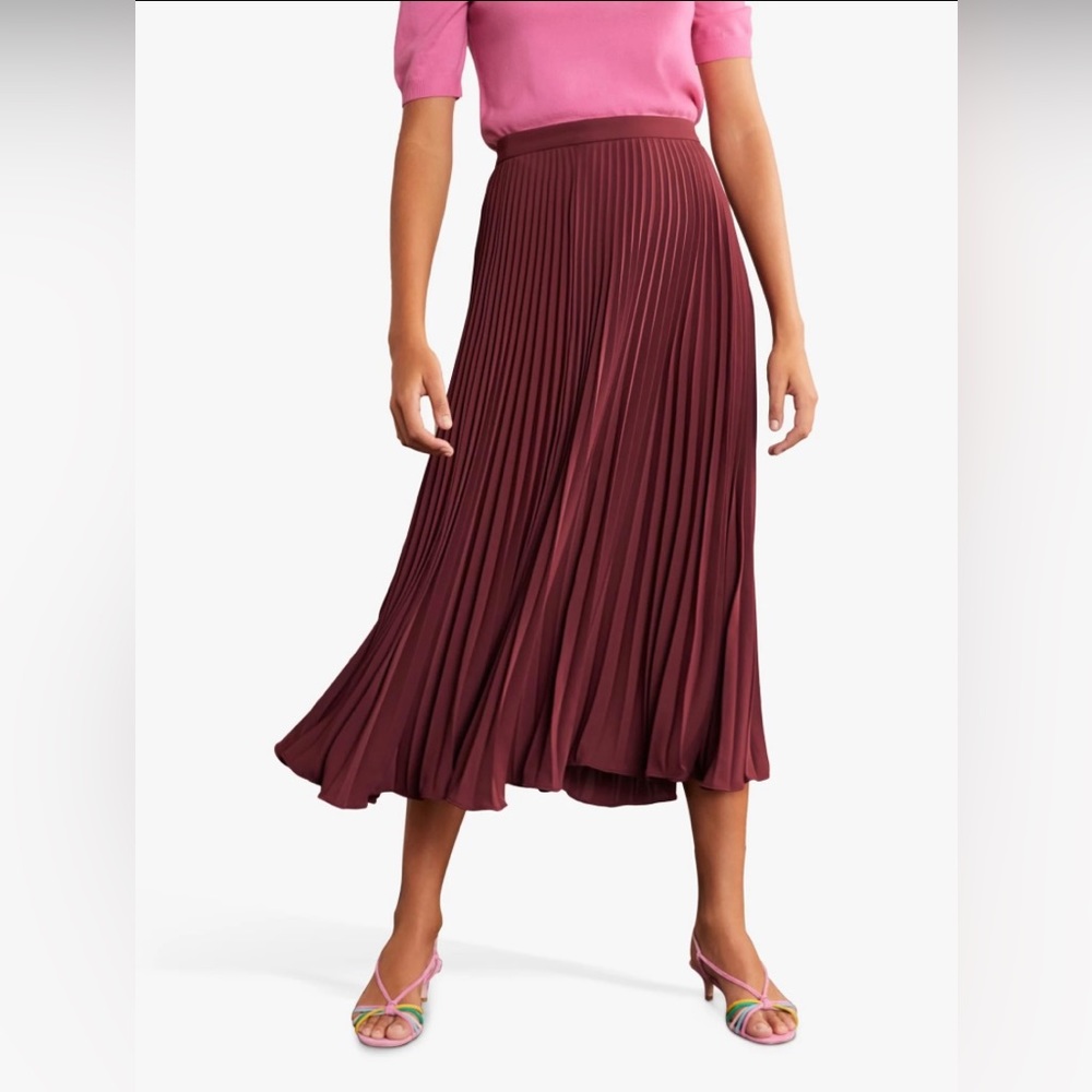 NWT Women’s Boden Pleated Long Skirt, Burgundy, Size 6